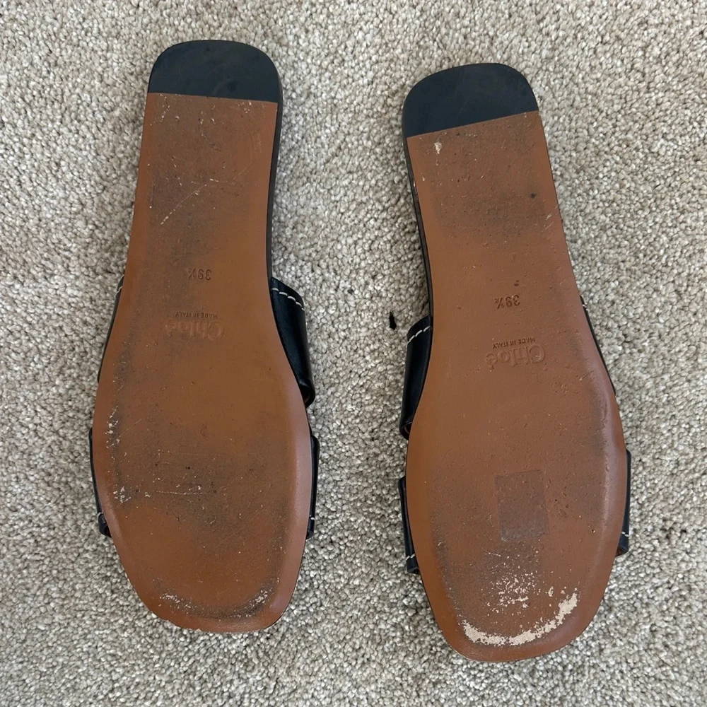 Chloe Black Leather Slide Sandals - Picture 6 of 13